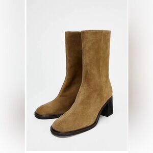 Zara suede block heel ankle boot, SZ 7